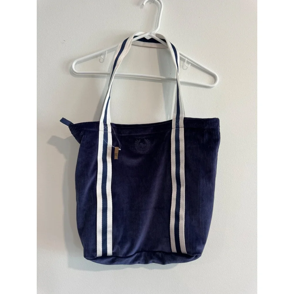 y2k Victoria's Secret PINK Velour Shoulder Bag Womens Navy Striped Straps